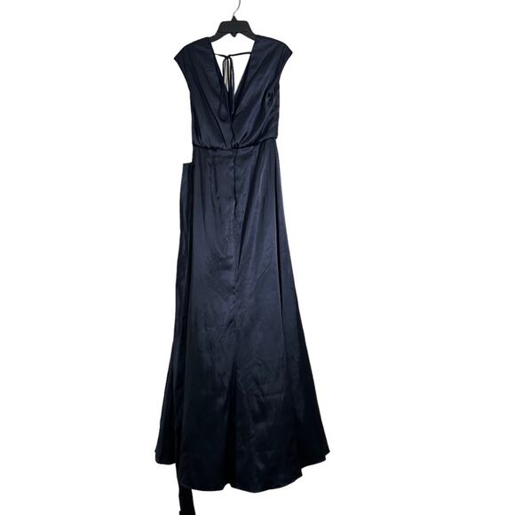 NWT Dessy Collection Cap Sleeve Blouson Faux Wrap Maxi Dress Midnight Navy Blue - Picture 4 of 10